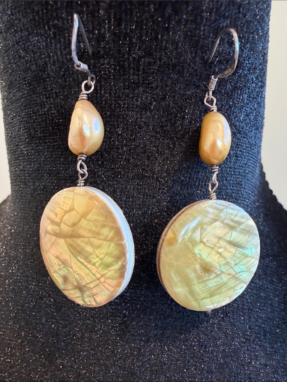 Gold-Toned Iridescent Mother-of-Pearl Drop Earrings